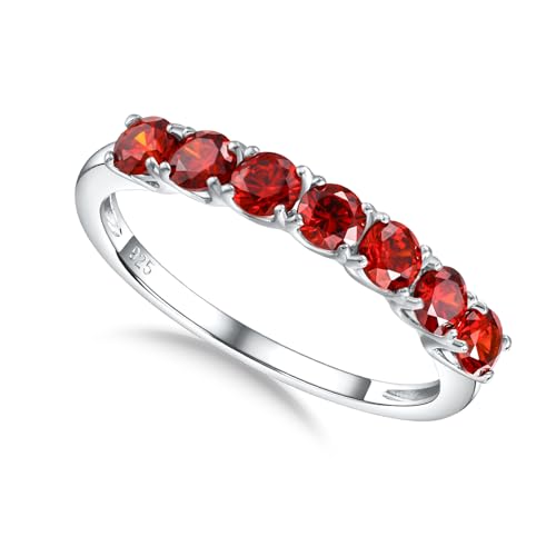 3.5mm Stackable Rings S925 Sterling Silver Created Birthstone & Cubic Zirconia Ring for Women Wedding Bands Anniversary Birthday Jewelry Size 6 to 10(with Box) - color: 01-Created Garnet-Jan