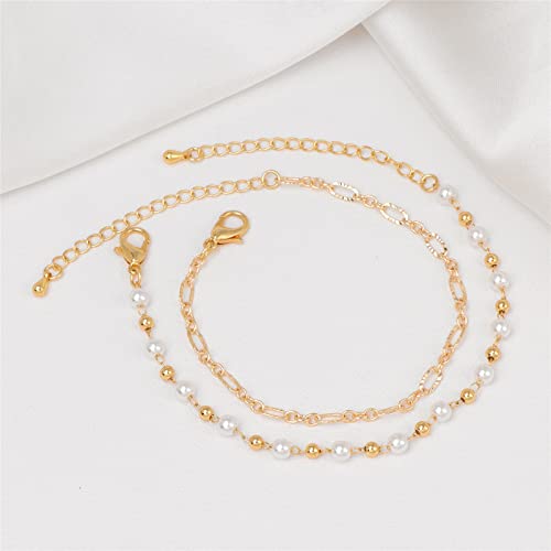 Dainty Pearl Chain Bracelets 14K Gold Bracelet for Women Adjustable Baroque Culture Jewelry Gifts for Mother Wife - color: C