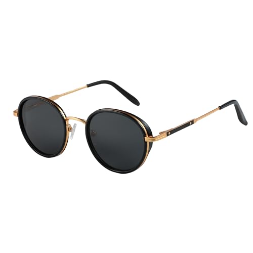 ZENOTTIC Retro Round Polarized Steampunk Sunglasses for Men Women-Circle Vintage Design Metal Frame UV400 Shades - color: C05 Gold Frame Grey Lens