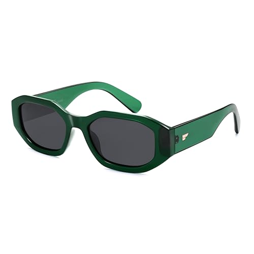 VANLINKER Trendy Polarized Hexagon Sunglasses for Women Men Retro 90s Rectangle Shades Vintage Square Frame VL9887 - color: C3-transparent Dark Green/Grey