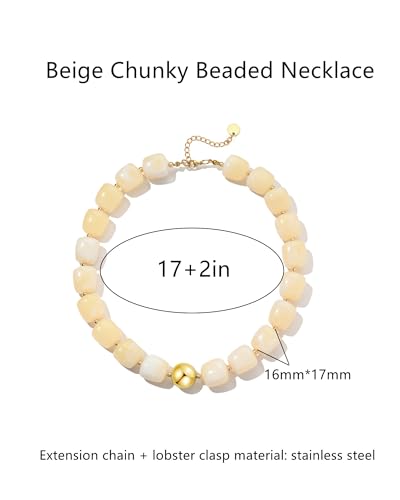 Chunky Beaded Statement Necklace for Women Trendy Colorful Boho Resin Bead Choker Necklaces Summer Handmade Jewelry Gifts Accessories - color: Beige -2