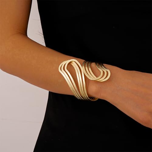 Arm Cuff for Women Gold Upper Arm Bracelet Minimalist Adjustable Cuffs Bangle Punk Dress Jewelry - style: GWrap B