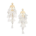 Long Tassel Earrings for Women Colorful Fringe Drop Dangle Earrings Bohemian Hawaiian Summer Beach Jewelry for Womens Vacation Outfits - color: White