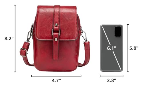 myfriday Vintage Crossbody Phone Bag for Women, Small PU Leather Shoulder Purse and Handbag - color: A-red