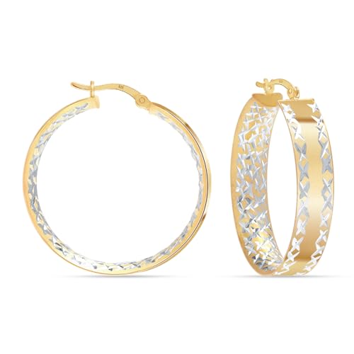 LeCalla 925 Sterling Silver Hoop Earrings for Women | 14K Gold-Plated & Rose Gold-Plated Diamond-Cut Hoop Earrings | Textured Click-Top Hoops Earring Jewelry - color: Silver DC Textured-30MM
