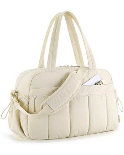BAGSMART Gym Bag for Women, Duffle Bag for Travel with Wet Pocket, Lightweight Carry on Weekender Duffel, Water Resistant - color: M-Ivory, size: Medium
