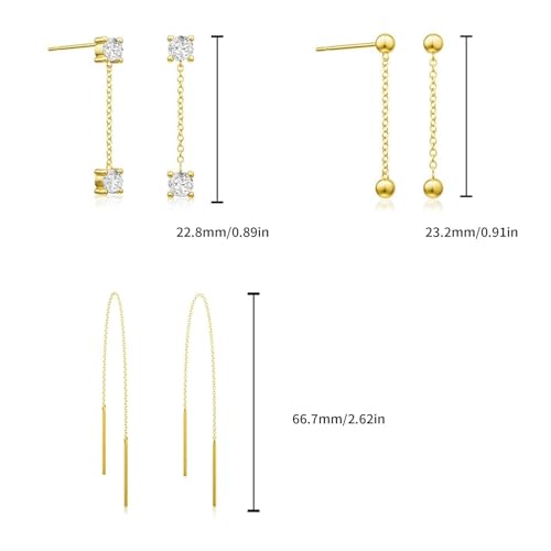 Trendy Zircon Tassel Chain Threader Earrings Set for Women Chain Dangle Earrings Dainty Rhinestone Hoop Earrings Set for Women Stack Jewelry Long Drop Ear Line - color: Gold-one ear-A