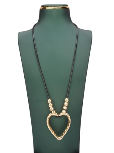 Bohemian Women's Leather Long Pendant Necklace Sweater necklace Adjustable Retro Woven Handmade Jewelry - color: Gold Love Bead