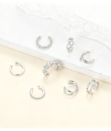 AKEOQI 16 Pcs Ear Cuff Earrings Non Piercing Cubic Zirconia Ear Cuffs for Women Silver Gold Plated Clip on Cartilage Helix Wrap Fake Earrings Jewelry - color: Silver