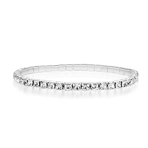 Zealmer Sparkle Multicolor Rhinestone Stackable Stretch Bracelets for Women - color: 1 Row Silver Bracelet