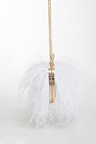 Women Real Natural Ostrich Feather Evening Bags Purses Clutch Vintage Banquet Handbag - color: White