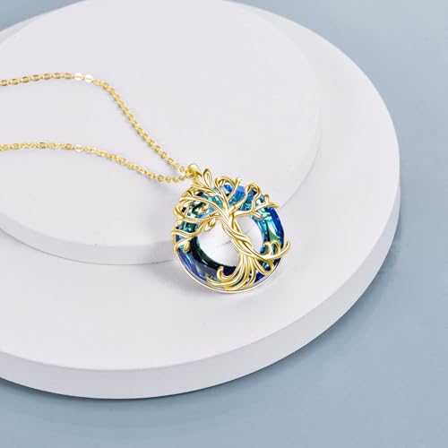 TOUPOP Tree of Life Necklace Gifts for Women 925 Sterling Silver Family Tree Pendant with Crystal Birthday Irish Jewelry Gifts for Women Her Wife Mom - color: 03-Gold-Blue Crystal