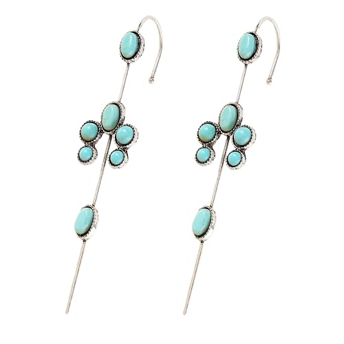 Turquoise Ear Wrap Crawler Hook Stud Earrings for Women Girls Silver Plated Blue Birthstone Flower Long Bar Piercing Ear Cuffs Boho Statement Earrings Bohemian Indian Bollywood Wedding Birthday Christmas Jewelry Gifts - style: U Shaped