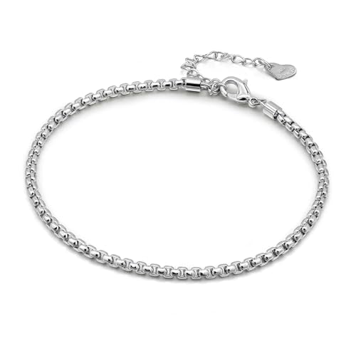 Dankadi Women 925 Sterling Silver Anklets Bracelet Men Simple Chopin/Box Chain/Twist Rope Chain Summer Beach Foot 24k Gold Plated Jewelry Gift - color: Box Chain Silver, size: 30cm