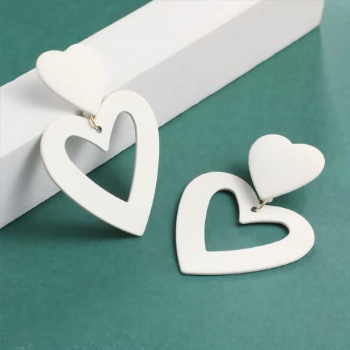 Double Heart Earrings Dangling Heart Drop Earrings For Women Love Heart Dangle Earrings Birthday Gift - color: White