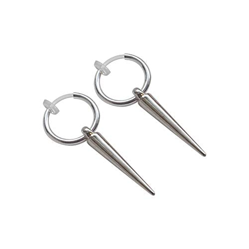 Silver Small for Women Comfortable Plastic Invisible Clip On Hoop Earrings Men Fake Nose Ring Faux Lip Septum Ring Fake Cartilage Earrings 12 mm Spike Cross Feather 15mm Unisex Gold Non Piercing Lobes - color: Spike Silver