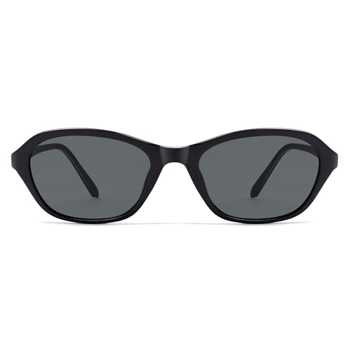 SOJOS Retro Oval Sunglasses for Women Trendy Cat Eye Narrow Chic Y2K 90s Sunnies SJ2685 - color: Black/Grey