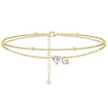 Ankle Bracelets for Women Waterproof 14K Gold Plated CZ Initial Anklet for Women Dainty Layered Letter Heart Ankle Bracelets Handmade Adjustable Foot Chain Anklet Summer Beach Jewelry - color: gold G