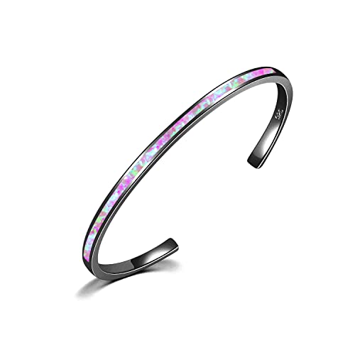 CiNily Womens Cuff Bracelet,Opal Bangle Bracelets Gold Plated Hypoallergenic Ladies Gemstone Open Cuff Bangle Bracelet - color: thin open cuff bracelet-black purple