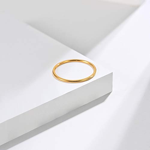 8pcs 1MM Thin Stainless Steel Knuckle Midi Stacking Rings for Women Plain Band Comfort Fit - color: Dome - Gold 8pcs(size 3 to 10)