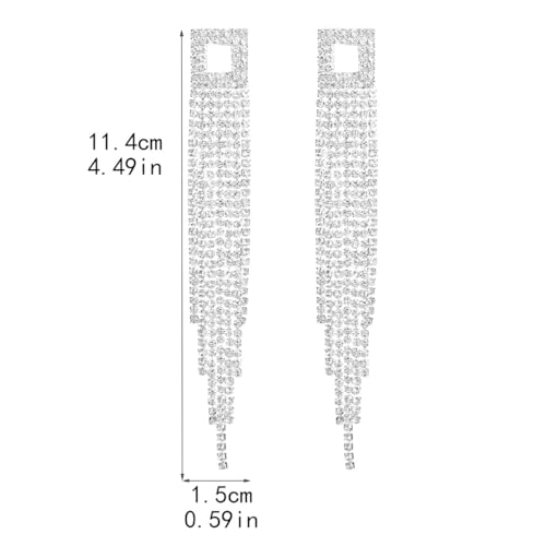 Rhinestone Tassel Earrings Sparkly Long Fringe Crystal Chandelier Dangle Drop Earrings Wedding Party Prom Earrings Premium Iridescent Earrings Wedding Party Jewelry Gifts for Women - color: Silver4