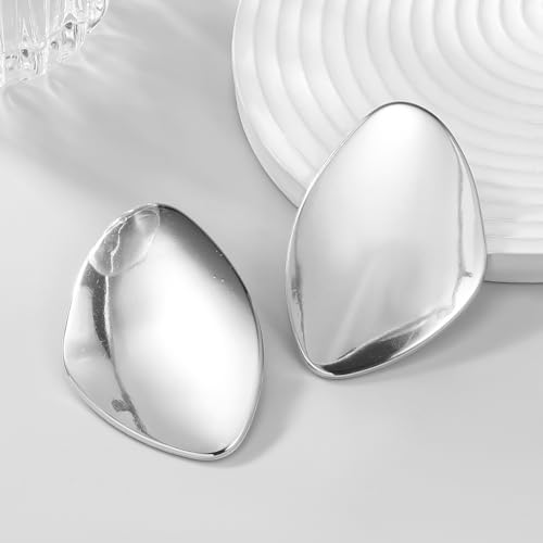 Statement Earrings for Women Big Earrings Large Statement Earrings Chunky Irregular Geometric Drop Dangle Earrings Oval Round Pebble Shape Earrings Chunky Jewelry - style: style silver