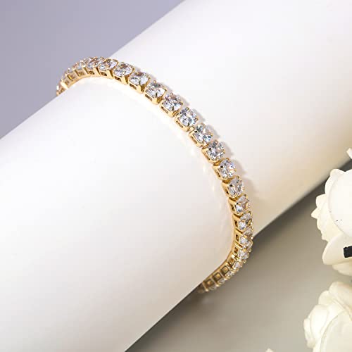 CiNily Adjustable Tennis Bracelets for Women Teen Girls Rainbow Cubic Zirconia Bracelet 14K White Gold Plated Hypoallergenic Slider Bracelet Jewelry Gift - color: Adjustable bracelet-Yellow Gold