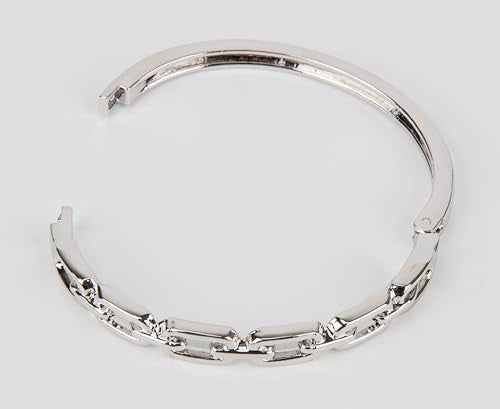 SPUNKYsoul Chain Link Buckle With Rhinestones Cuff Bracelet in Gold, Silver Rose Gold and Gun Metal for Women - style: "Lydia" Silver Thin Link