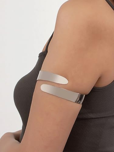 Minimalist Arm Cuff Bracelet Layered Armband Elegant Cuff Bangle Round Bracelet Stackable Geometric Jewelry for Women Men - color: silver2