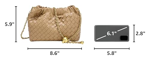 Joryin Woven Women's Crossbody Bag & Evening Purse, Trendy Dumpling Clutch & Hobo Cloud Shoulder Bag Trendy Dumpling Clutch - color: Woven Leather-light Brown