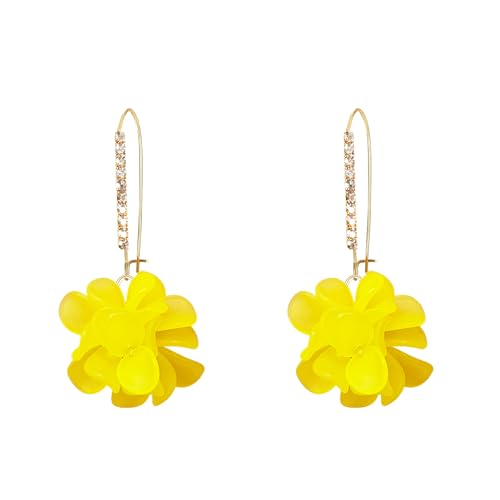 Boho Flower Dangle Earrings for Women Long Drop Resin Acrylic Tiered Petal Statement Earrings Handmade Lightweight Vintage Floral Chunky Drop Jewelry - color: Yellow