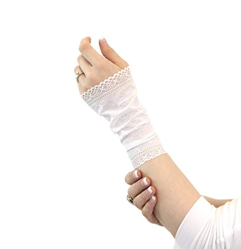 Long Lace Arm Cuff Bracelet (White) Stretch for Women