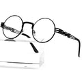 AIEYEZO Round Steampunk Sunglasses for Men Women Retro Circle Hippie Glasses Metal Frame 100% UV Blocking Lens - color: Black/Transparent