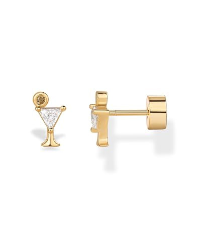 PAVOI 14K Gold Plated Dainty Flat Back Earrings for Women - Hypoallergenic Sterling Silver Posts Helix Cartilage Piercing Jewelry - Emoji Motif Bow Celestial Flatback Gold Stud Earrings Screw Back - style: Martini