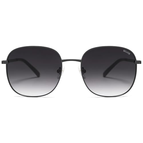 SOJOS Classic Trendy Square Sunglasses for Women Men Cute Big Frame Gold Shades SJ1137 - color: Matt Black/Gradient Grey
