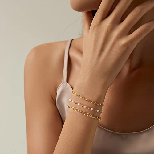 Dainty Pearl Chain Bracelets 14K Gold Bracelet for Women Adjustable Baroque Culture Jewelry Gifts for Mother Wife - color: D