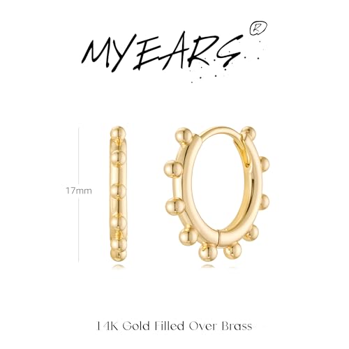 MYEARS Women Earrings Gold Huggie Hoop 14K Small Simple Hypoallergenic Everyday Jewelry - style: Bead Ten