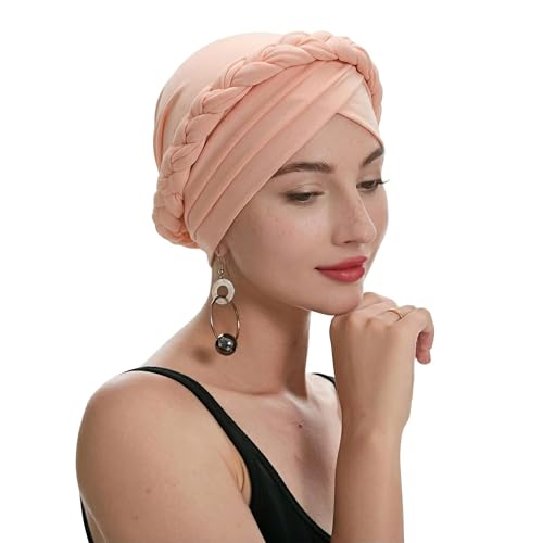 ZLYC Chemo Headwear for Women Pre Tied Turban Headwear Lightweight Beanie Hat - color: Braid Light Pink