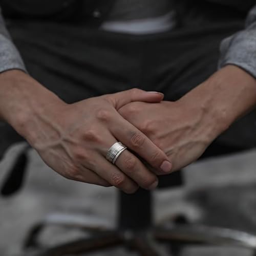 Stainless Steel Rings for Men Women, Vintage Chunky Silver Spinner Ring Band for Meditation, Relaxation& Stress Relief, Retro Wide Wrap Thumb Finger Midi Rings, Statement Cool Punk Band Ring Jewelry - color: R08Color3