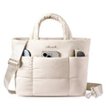 LOVEVOOK Small Tote Bags for Women, Puffer Purse and Handbags, Mini Crossbody Puffy Top Handle Shoulder Satchel Bag - color: Beige, size: 11.5 Inch