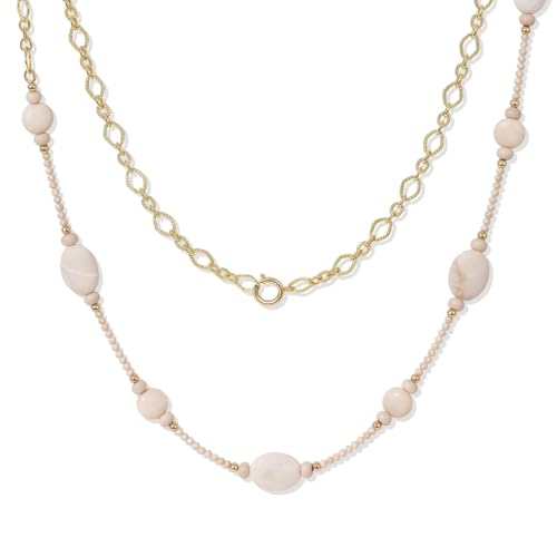 KissYan Long Necklaces for Women, 14K Gold Plated Beaded Gemstone Turquoise Boho Layered Choker, Natural Stone Handmade Sweater Fashion Jewelry Gifts - style: Flat White Stone