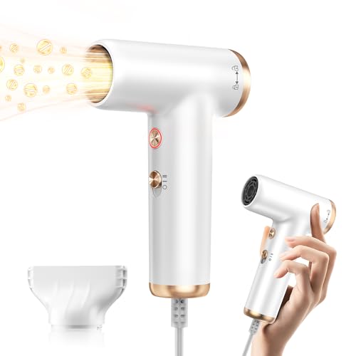 Mini Hair Dryer, 4-Temp High Speed Ionic Hair Dryer, 2-Speed Lightweight Portable Small Hair Dryers, 110,000 RPM Hair Blow Dryer Travel Blow Dryer with Self-Cleaning Styler & Advanced Protection - color: White