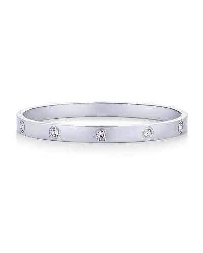 PAVOI Waterproof Bracelet for Women - 14K Gold Plated Bangle with Cubic Zirconia - Stainless Steel Hinge Bracelet Jewelry Gifts - color: White Gold, size: 6.5 Inches