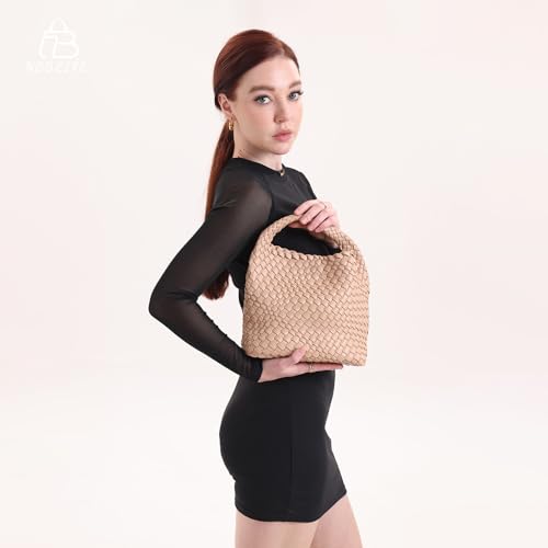 Woven Purses Bag for Women, Vegan Leather Handwoven Bags with Mini Handmade Purse - color: Apricot