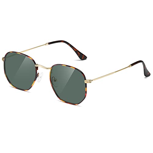 Polarized Sunglasses for Womens Men Trendy Square Hexagonal Flat Mirrored Sun Glasses UV Protection - color: A41-leopard/G15/Leopard