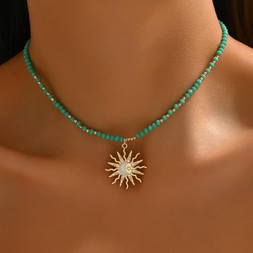 Layered Charm Necklace Boho Summer Jewelry Beach Vacation Gift for Women Surfer Accessories Gold-Filled Chain Summer Jewelry - color: B