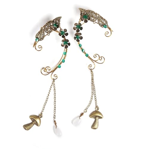 Elf Ear Cuffs, OwMell Handcraft Silver Pointed Fairy Elven Cosplay Fantasy Costume Bridal Wedding Earrings for Non Pierced Ears - style: Forest Mushroom