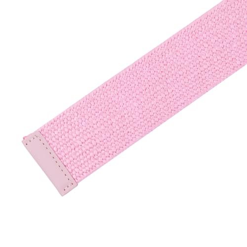 Women's Cotton and Linen Style Plastic Straw Braided Belt Circle Buckle for Dresses - color: Pink