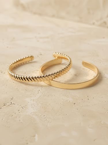 Gold Cuff Bracelets for Women, 14K Gold Plated Open Cuff Bangle Bracelet with CZ Pave, Minimalist Stackable Chunky Gold Bracelet for Women - color: Gold Twisted 2-Piece
