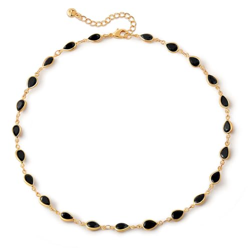 Beaded Choker Necklaces for Women 18k Gold Plated Dainty Gold Choker Necklaces for Women - style: Black Oval 23